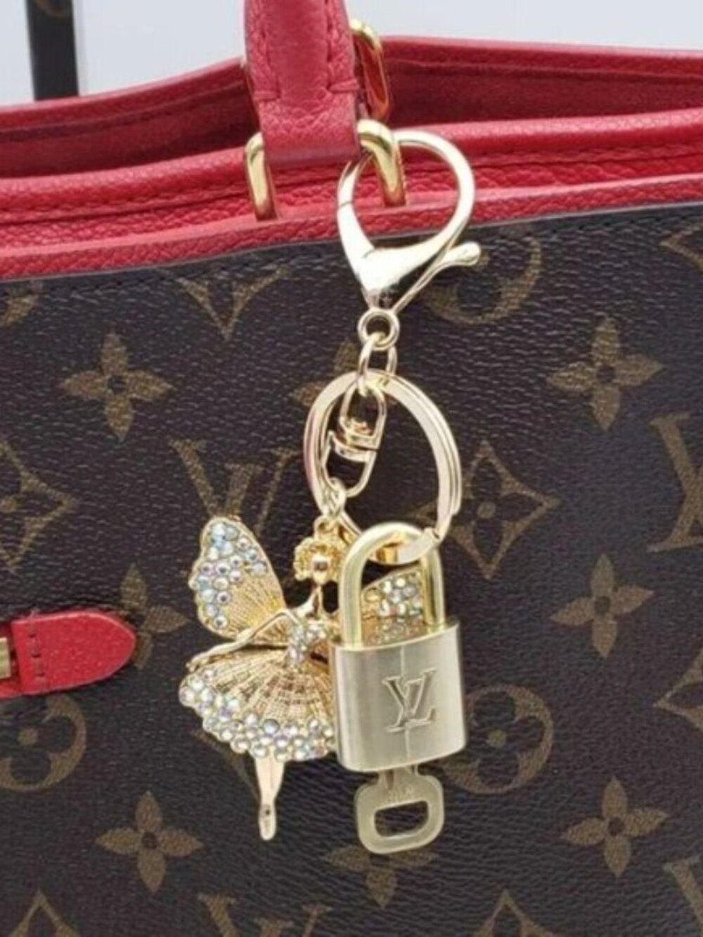 Authentic LV Gold Padlock & Key 🔑 Designer Bag Charm w/ Unbranded Fairy Charm - Picture 3 of 7